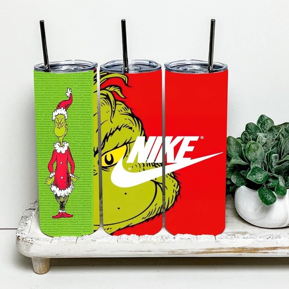 E's Designs Other - The Grinch Nike Christmas 20oz Tumbler With Metal Straw